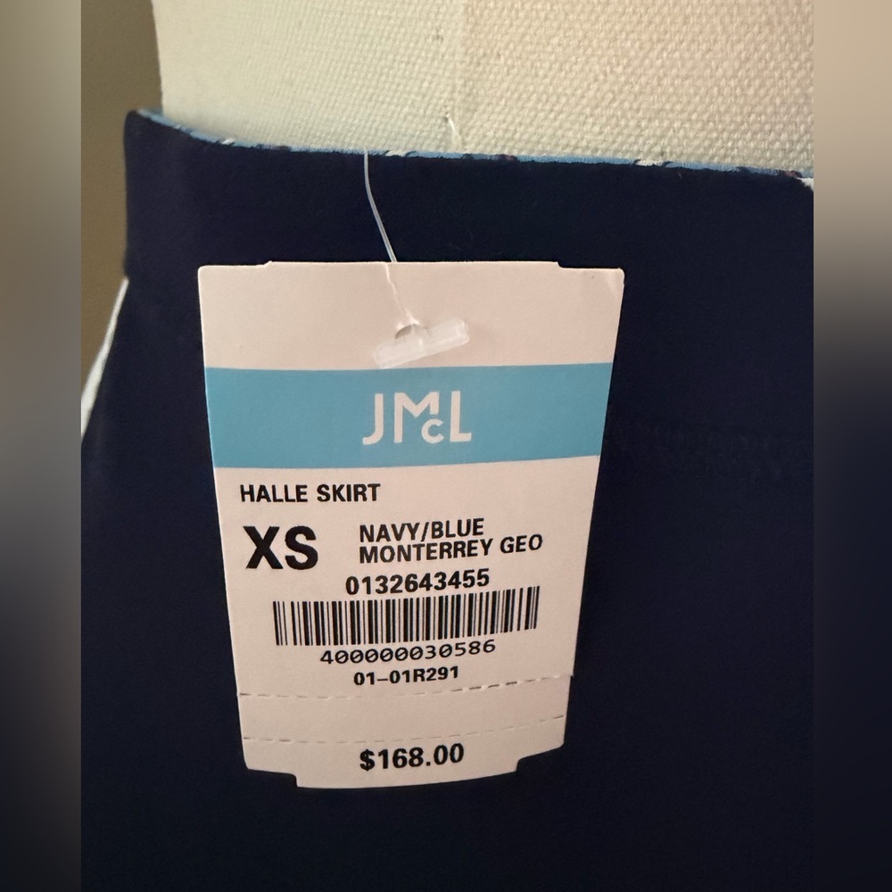 J McLaughlin Halle Skirt Navy Blue Red Monterrey Geo XS - Picture 5 of 6
